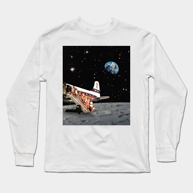 Travel to the Moon collage art Long Sleeve T-Shirt by CollageSoul